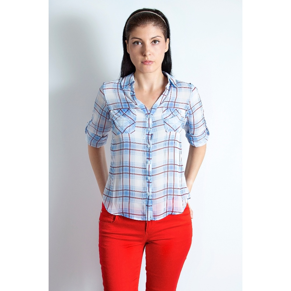 EXPRESS PORTOFINO Plaid Button Down Shirt sz SP